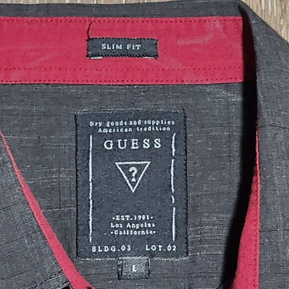 Guess Slim Fit Button Up Shirt Men’s L Black Red Colorblock Long Sleeve Casual - Picture 4 of 7